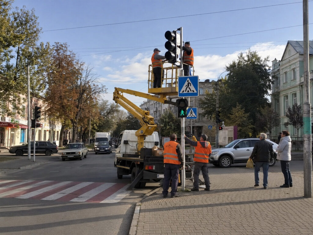 Безпека на дорогах: на аварійних перехрестях Миргорода встановлюють нові світлофорні об'єкти